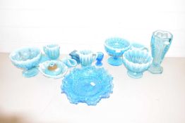 COLLECTION OF BLUE AND PEARLINE PRESSED GLASS WARES