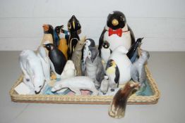 TRAY CONTAINING A COLLECTION OF VARIOUS ASSORTED MODEL PENGUINS AND OTHER ANIMALS