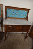 VICTORIAN MARBLE TOP AND TILE BACK WASH STAND WITH SINGLE DOOR, 92CM WIDE