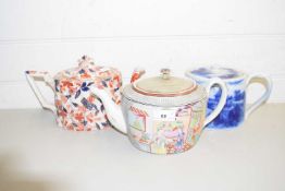 MIXED LOT OF 19TH CENTURY ENGLISH TEA POT DECORATED WITH CHINESE SCENES, TOGETHER WITH TWO OTHERS (