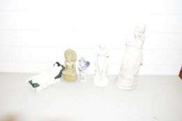 MIXED LOT COMPRISING A ROYAL DOULTON FIGURINE 'SLEEPING BEAUTY', TWO PARIAN TYPE FIGURES AND TWO