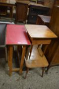 MIXED LOT COMPRISING A RETRO RED FORMICA TOP DROP LEAF TABLE, A FURTHER MID-CENTURY FLIP-TOP