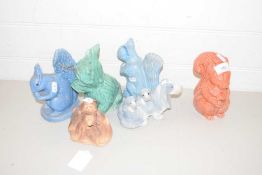 MIXED LOT: WADE MONEY BOX FORMED AS A SQUIRREL, SYLVAC TYPE SQUIRRELS, DOG AND OTHER ORNAMENTS