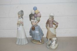 LLADRO FIGURE OF A YOUNG GIRL WITH BALLOONS PLUS FURTHER LLADRO FIGURE OF A GIRL WITH A DUCK AND ONE