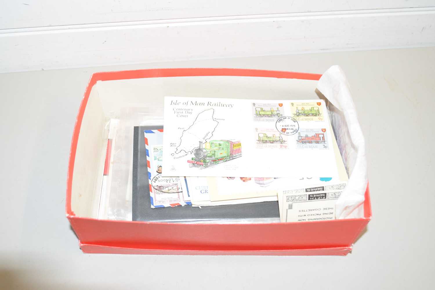 BOX CONTAINING VARIOUS FIRST DAY COVERS AND POST CARDS