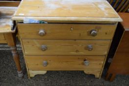 VICTORIAN PINE THREE DRAWER CHEST WITH TURNED KNOB HANDLES, 90CM WIDE