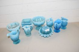 COLLECTION OF BLUE PEARLINE PRESSED GLASS WARES TO INCLUDE JUGS, BOWLS ETC