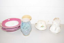 MIXED LOT: IRONSTONE JUG, DECORATED SERVING DISHES, VARIOUS VASES ETC (6)