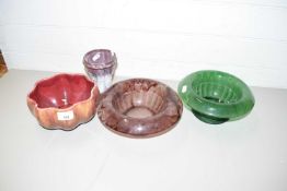 WARDLE BOWL, TWO CLOUD GLASS BOWLS AND A FURTHER SLAG GLASS VASE