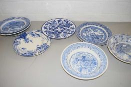 COLLECTION OF VARIOUS BLUE AND WHITE DECORATED PLATES AND BOWLS