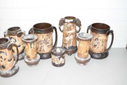 COLLECTION OF SEVEN VARIOUS BRETBY VASES DECORATED WITH ORIENTAL SCENES PLUS A FURTHER SIMILAR