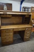 REPRODUCTION OAK ROLL FRONT DESK BY THE COUNTRY DESK CO, 137CM WIDE