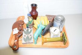 MIXED LOT: NEW ZEALAND MAORI TOURIST CARVING, MINTON FLOOR TILE, VARIOUS OTHER ITEMS, BEER STEIN,
