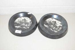 TWO PORTMEIRION BLACK AND WHITE DECORATED BOWLS OR ASHTRAYS