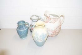 MIXED LOT: VICTORIAN WASH JUG PLUS TWO FURTHER JUGS AND A VASE (4)