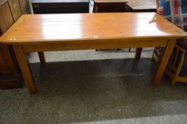 20TH CENTURY RECTANGULAR STAINED PINE DINING TABLE, 191CM WIDE