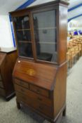 EARLY 20TH CENTURY MAHOGANY BUREAU BOOKCASE WITH GLAZED TOP SECTION OVER A BASE WITH FALL FRONT OPEN