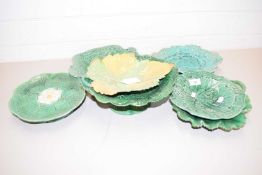 COLLECTION OF VARIOUS 19TH CENTURY GREEN GLAZED LEAF DECORATED PLATES