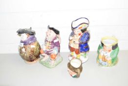 MIXED LOT: FOUR VARIOUS TOBY JUGS TOGETHER WITH A SMALL ROYAL DOULTON CHARACTER JUG 'PADDY'