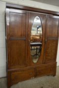 EARLY 20TH CENTURY OAK MIRROR DOOR WARDROBE, 144CM WIDE