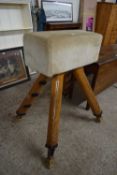 VINTAGE GYMNASIUM POMMEL HORSE ON ADJUSTABLE LEGS, 107CM WIDE