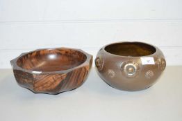 MIXED LOT COMPRISING A BRETBY BOWL TOGETHER WITH A HARDWOOD FRUIT BOWL