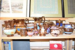 COLLECTION OF VARIOUS VICTORIAN COPPER LUSTRE JUGS, PLUS A FURTHER WEDGWOOD FALLOW DEER LUSTRE JUG