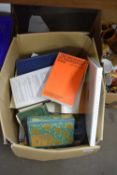 BOX CONTAINING MISC BOOKS, PASTEL PORTRAITS, SOME OLD HARDBACK NOVELS ETC