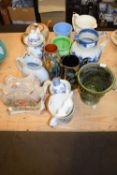 VARIOUS CERAMICS INCLUDING A LARGE 18TH CENTURY PEARLWARE JUG, OTHER VASES, DOULTON TEA POT ETC