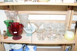 VARIOUS 20TH CENTURY GLASS VASES, SUNDAE DISHES ETC