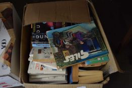 BOX OF MAINLY SOFT BACKED NOVELS, GILES CARTOONS ETC