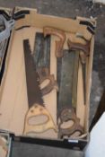 BOX OF VINTAGE WOODWORKING SAWS