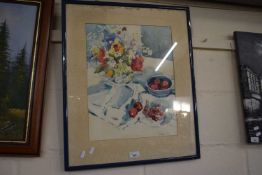 WATERCOLOUR OF FLOWERS AND FRUIT, SIGNED COLLIER, 91