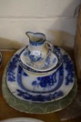 QUANTITY OF BLUE AND WHITE WARE INCLUDING PEARLWARE JUG