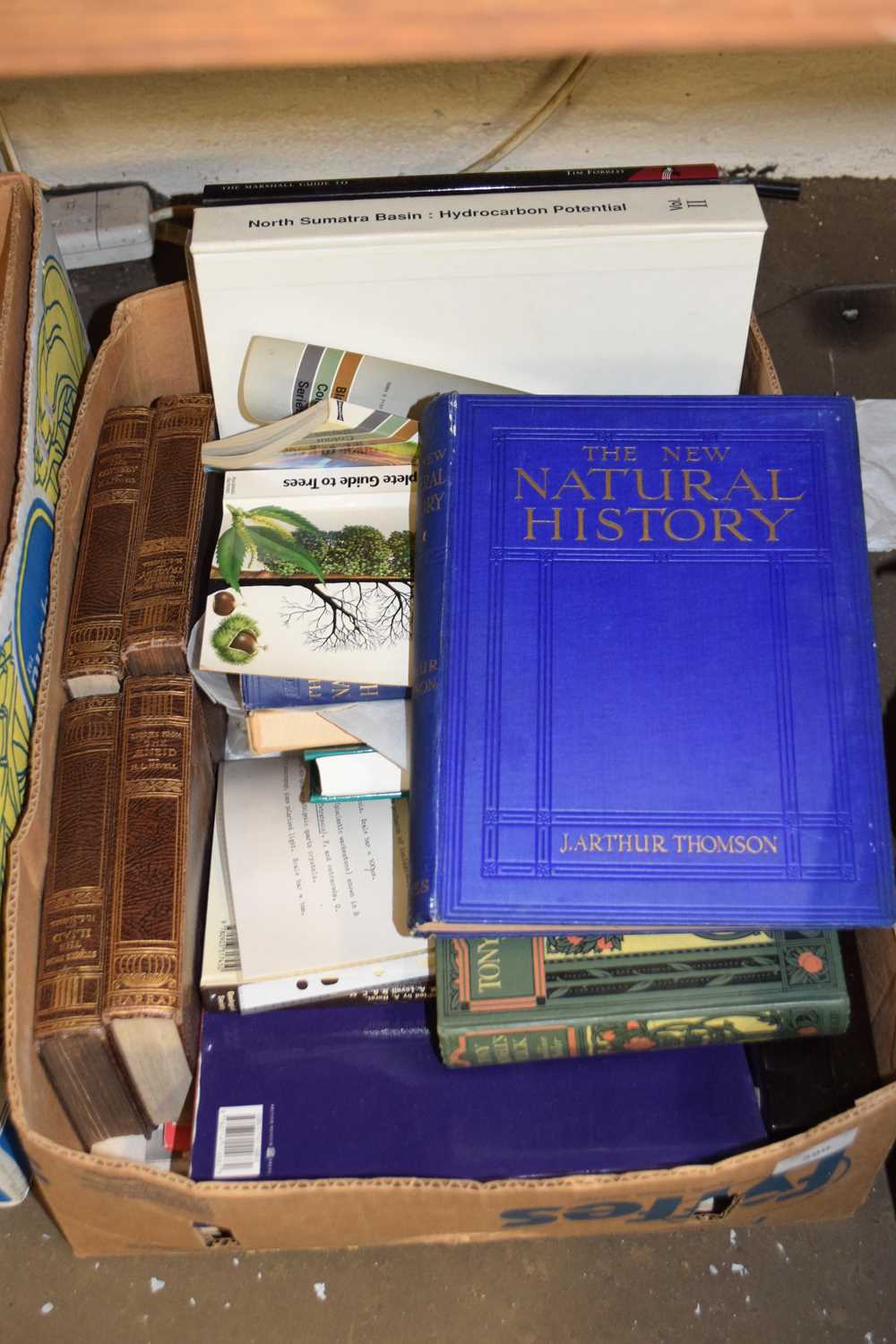 BOX CONTAINING MISC BOOKS INCLUDING NEW NATURAL HISTORY VOLUMES AND STORIES FROM AENEID