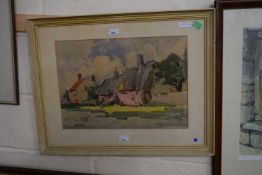 C BIRKBECK, STUDY OF A RURAL VILLAGE SCENE, WATERCOLOUR, F/G, 69CM WIDE