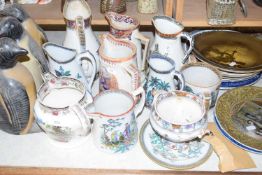 MIXED LOT VARIOUS 19TH CENTURY DECORATED JUGS AND OTHER ITEMS