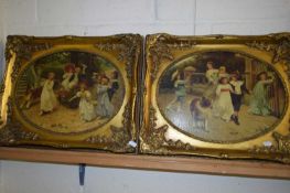 PAIR OF CONTEMPORARY VICTORIAN STYLE OLEOGRAPH PRINTS, SET IN HEAVY GILT FRAMES, 49CM WIDE