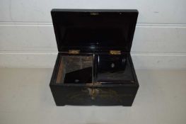 CHINESE BLACK LACQUERED TEA CADDY WITH FITTED INTERIOR