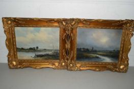 ALFRED SAUNDERS, TWO STUDIES, NORFOLK COTTAGES AND WALBERSWICK NR SOUTHWOLD, OIL ON BOARD, GILT