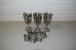 MIXED LOT OF SMALL PEWTER MEASURES AND PEWTER GOBLET