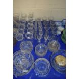 VARIOUS ASSORTED CLEAR DRINKING GLASSES, BOWLS AND OTHER ITEMS (QTY)