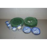 QUANTITY OF COPELAND WILLOW PATTERN COFFEE CANS AND SAUCERS AND A QUANTITY OF LEAF DECORATED PLATES