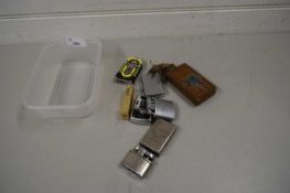 BOX OF VARIOUS NOVELTY CIGARETTE LIGHTERS AND OTHER ITEMS