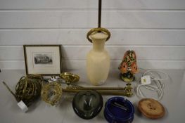 MIXED LOT COMPRISING TABLE LAMP, WALL MOUNTED LAMP ON EXTENDING ARM, ASHTRAYS ETC