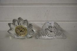 TWO SMALL GLASS CASED MANTEL CLOCKS