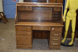 REPRODUCTION OAK ROLL FRONT DESK BY THE COUNTRY DESK CO, 137CM WIDE