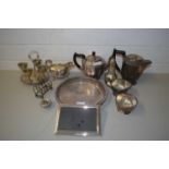 VARIOUS SILVER PLATED TEA WARES, EGG CRUET AND OTHER ITEMS