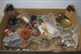 BOX OF VARIOUS MIXED COLLECTIBLES, SILVER PLATED GOBLET AND OTHER ITEMS