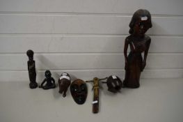 MIXED LOT OF VARIOUS ETHNIC CARVED FIGURES AND ANIMALS